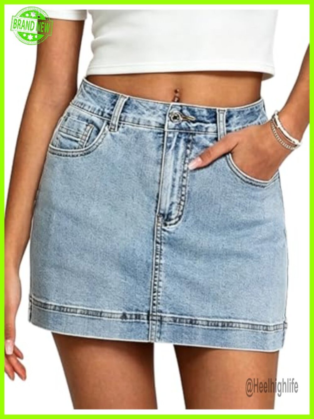 High Stretchy Denim Skort Mini Low Waist Y2K Skirt with Pockets
